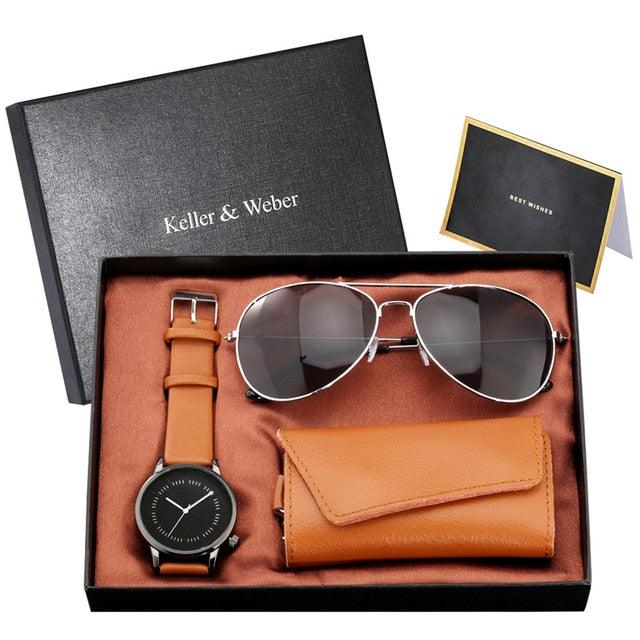 Trending Men Watch Sets - Husband/Son Birthday Gift Quartz Wristwatch Key Package (1MA1)