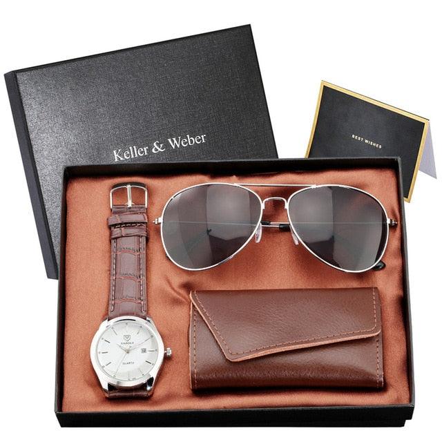 Trending Men Watch Sets - Husband/Son Birthday Gift Quartz Wristwatch Key Package (1MA1)