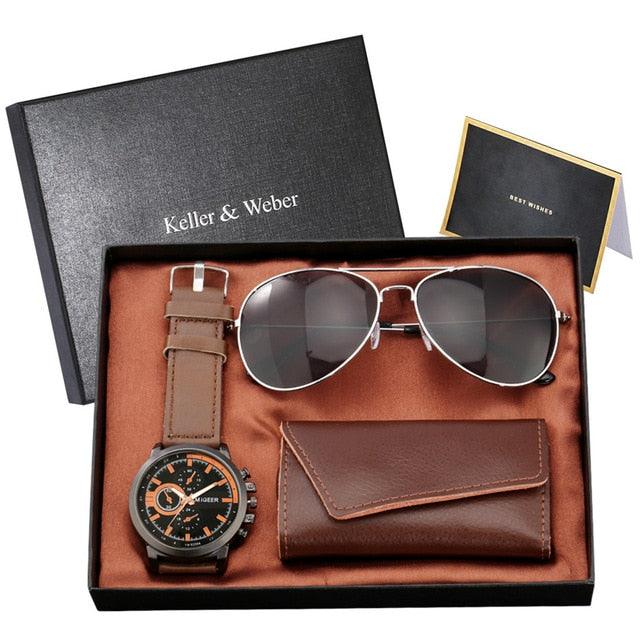 Trending Men Watch Sets - Husband/Son Birthday Gift Quartz Wristwatch Key Package (1MA1)