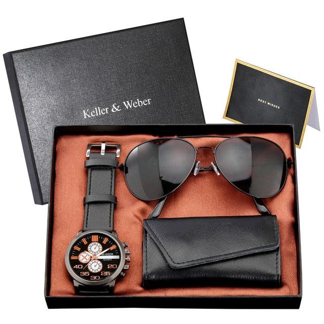 Trending Men Watch Sets - Husband/Son Birthday Gift Quartz Wristwatch Key Package (1MA1)