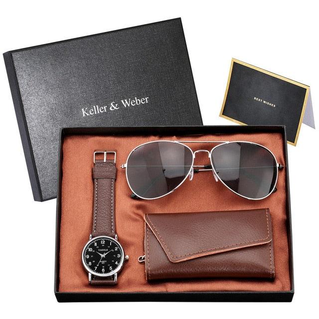 Trending Men Watch Sets - Husband/Son Birthday Gift Quartz Wristwatch Key Package (1MA1)