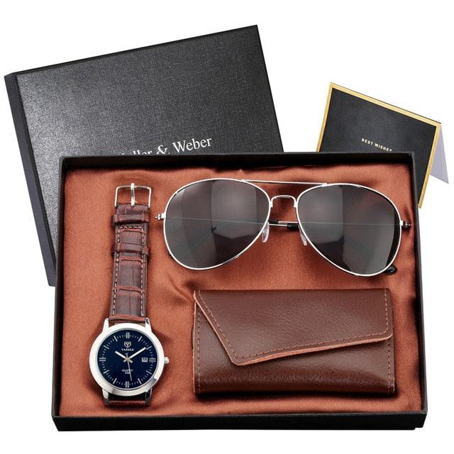 Trending Men Watch Sets - Husband/Son Birthday Gift Quartz Wristwatch Key Package (1MA1)