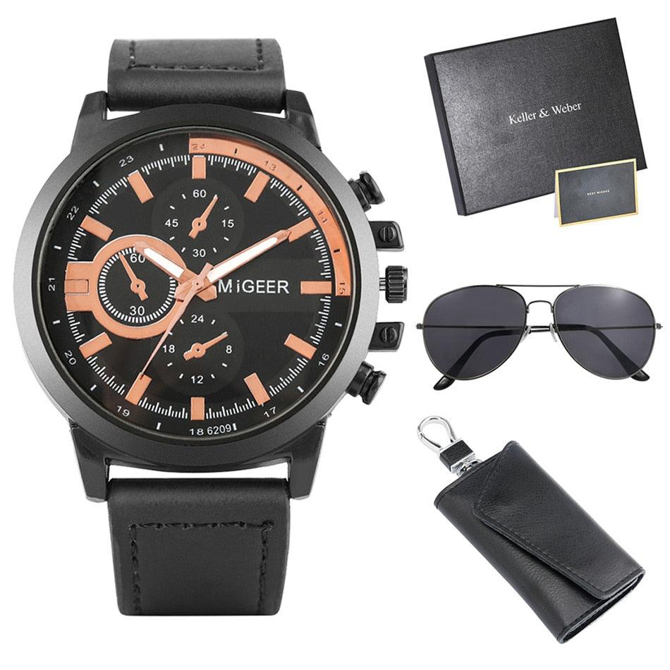 Trending Men Watch Sets - Husband/Son Birthday Gift Quartz Wristwatch Key Package (1MA1)