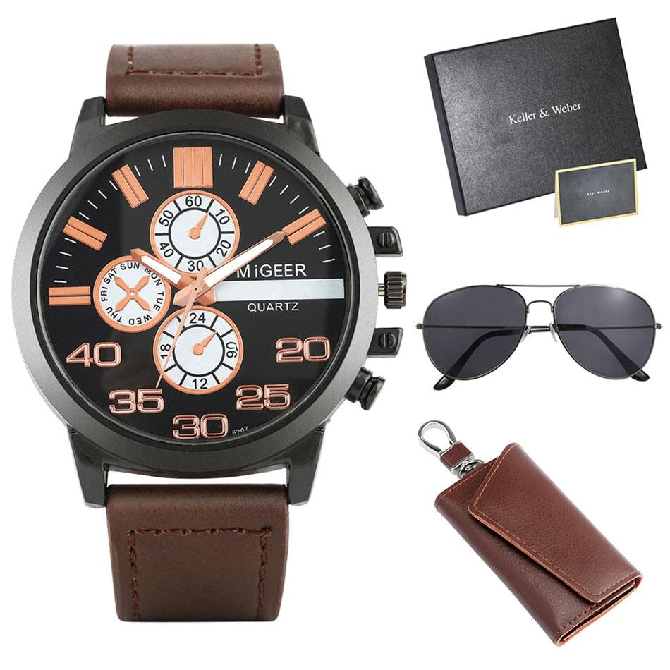 Trending Men Watch Sets - Husband/Son Birthday Gift Quartz Wristwatch Key Package (1MA1)