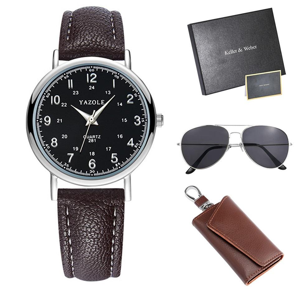Trending Men Watch Sets - Husband/Son Birthday Gift Quartz Wristwatch Key Package (1MA1)
