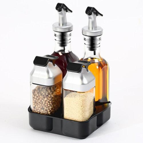 Kitchen Jars For Spices - Rotating Glass Cruet Seasoning Jar Set (AK8)