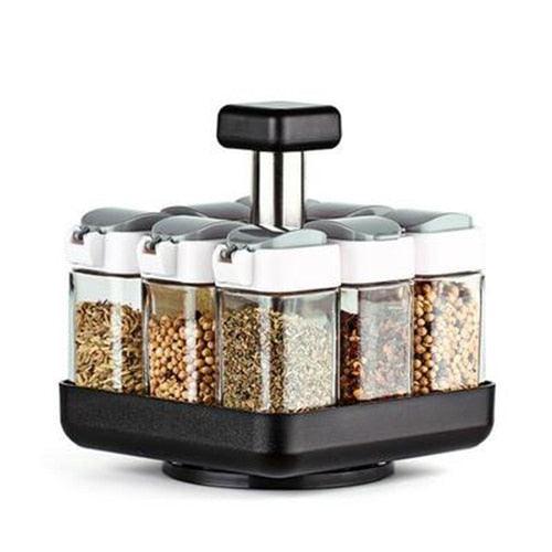 Kitchen Jars For Spices - Rotating Glass Cruet Seasoning Jar Set (AK8)