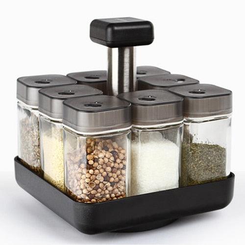 Kitchen Jars For Spices - Rotating Glass Cruet Seasoning Jar Set (AK8)