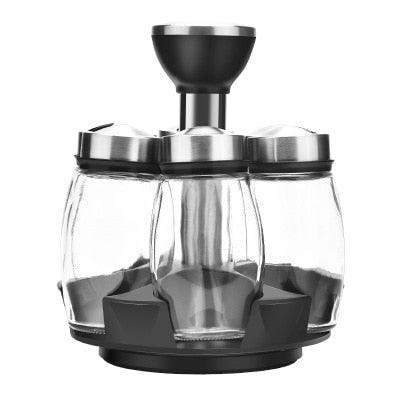 Kitchen Jars For Spices - Rotating Glass Cruet Seasoning Jar Set (AK8)