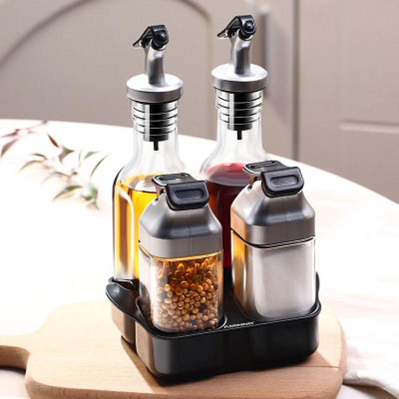 Kitchen Jars For Spices - Rotating Glass Cruet Seasoning Jar Set (AK8)