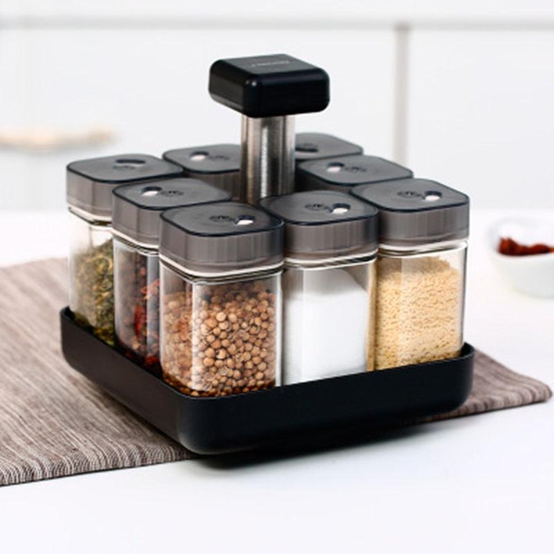 Kitchen Jars For Spices - Rotating Glass Cruet Seasoning Jar Set (AK8)