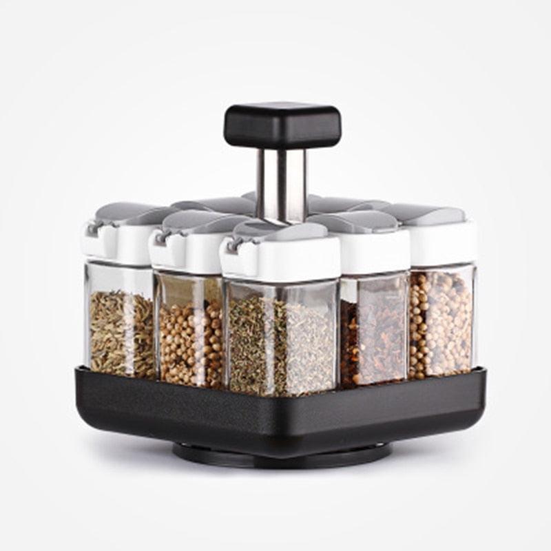 Kitchen Jars For Spices - Rotating Glass Cruet Seasoning Jar Set (AK8)