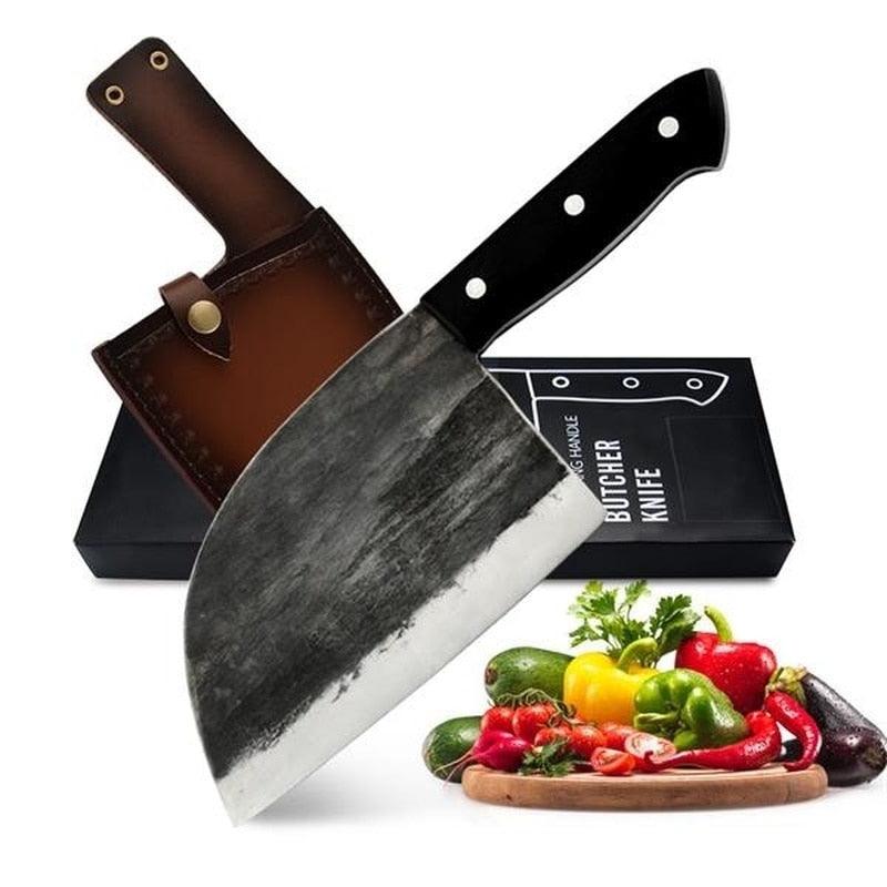 Kitchen Knife Bone Chopper Full Knife Handmade Forged Tang Handle Chinese Butcher High Carbon Steel Chef Knives (AK5)(1U61)
