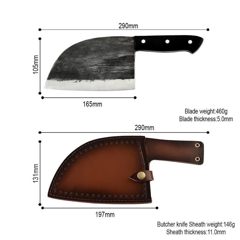 Kitchen Knife Bone Chopper Full Knife Handmade Forged Tang Handle Chinese Butcher High Carbon Steel Chef Knives (AK5)(1U61)