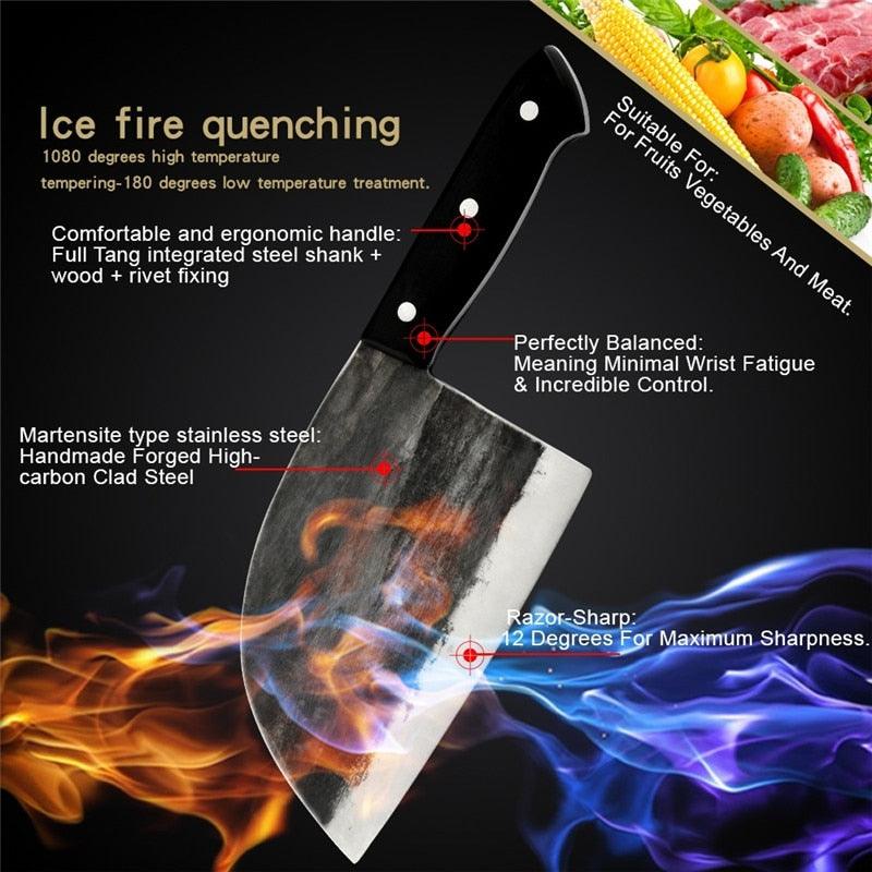 Kitchen Knife Bone Chopper Full Knife Handmade Forged Tang Handle Chinese Butcher High Carbon Steel Chef Knives (AK5)(1U61)