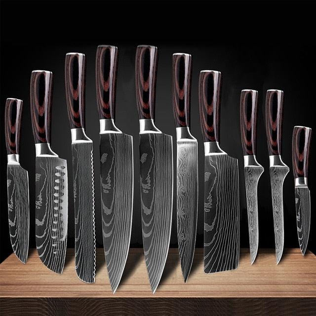 Kitchen Knives Stainless Steel Laser Damascus Pattern Chef Knife Sharp Cleaver Slicing Utility Knives (AK5)(1U61)