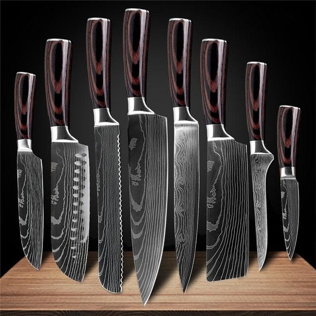 Kitchen Knives Stainless Steel Laser Damascus Pattern Chef Knife Sharp Cleaver Slicing Utility Knives (AK5)(1U61)