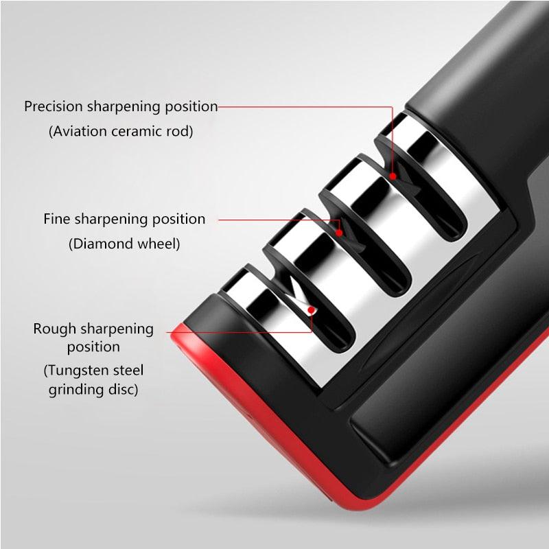 Knife Sharpener - Professional Diamond 3 in 1 Stages Knife Stainless Steel Kitchen Tools Sharpening (D61)(AK5)