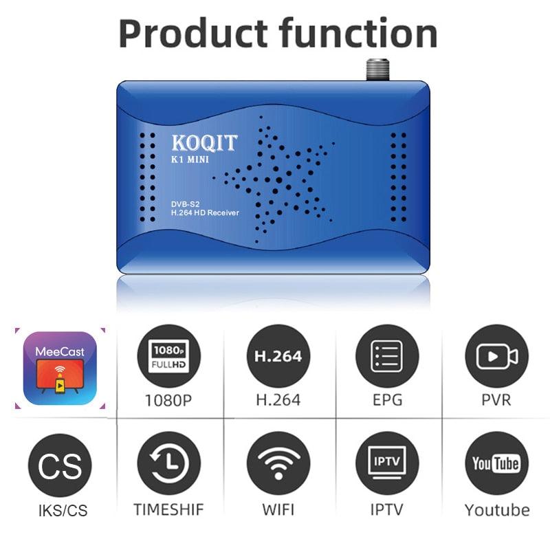 Koqit K1 Mini DVB S2 Satellite tv Receiver Satellite Mirror Cast T2MI Tuner Receptor Finder DVB-S2 IPTV Decoder USB Wifi Biss/VU (D56)(ST2)(1U56)