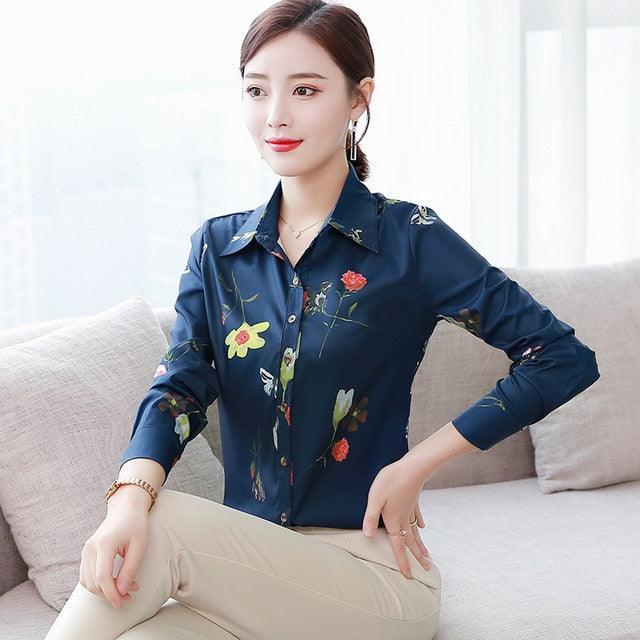 Fashion Women Shirts - Chiffon Women Blouses - Elegant Office Lady Print Shirt - Plus Size (D19)(TB4)