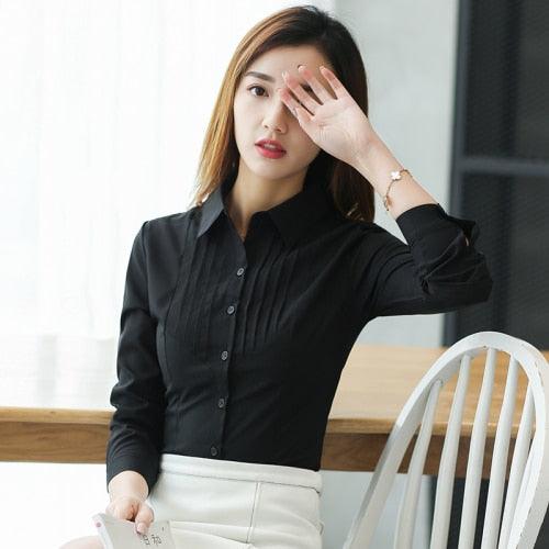 Amazing Women Elegant Shirts - Woman Striped Cotton Shirt - Plus Size - Office Lady Pink Blouse Work Shirts 3XL/5XL Tops (TB4)(F19)