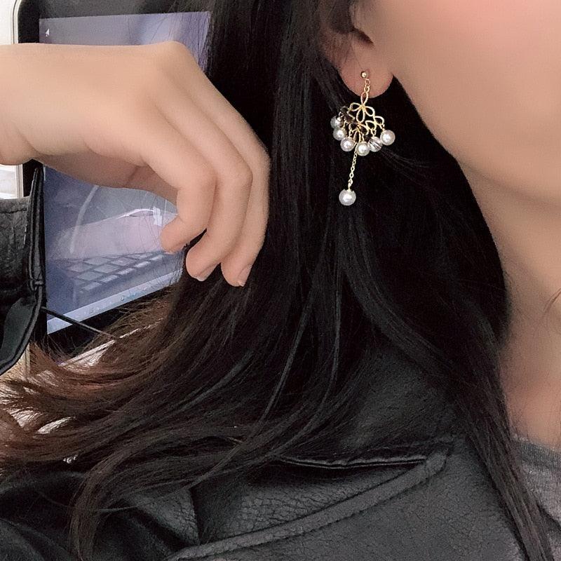 Cute 925 Pearls Drop Earrings - Women 14K Gold Plated Vintage Silver Fine Jewelry (2JW2)(F81)