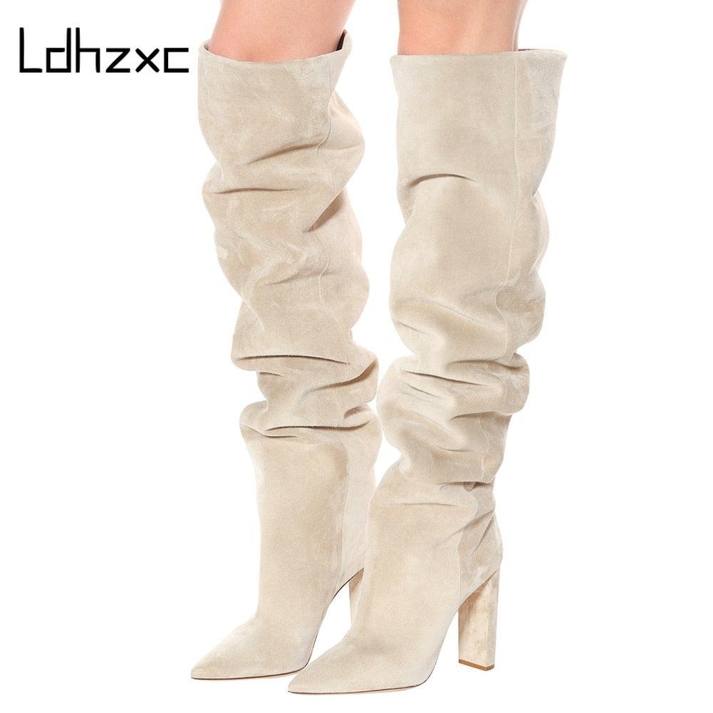 Gorgeous Women Faux Suede High Slouchy Boots - Pointy Toe Chunky Heel (BB3)(BB2)(CD)(WO4)(F38)(F36)(F42)
