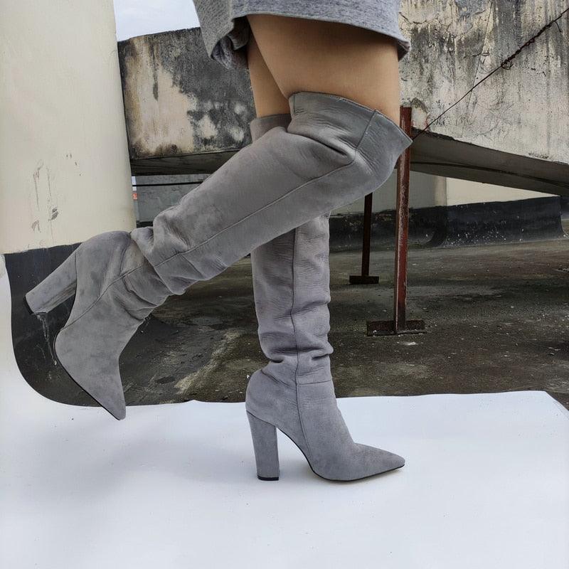Gorgeous Women Faux Suede High Slouchy Boots - Pointy Toe Chunky Heel (BB3)(BB2)(CD)(WO4)(F38)(F36)(F42)