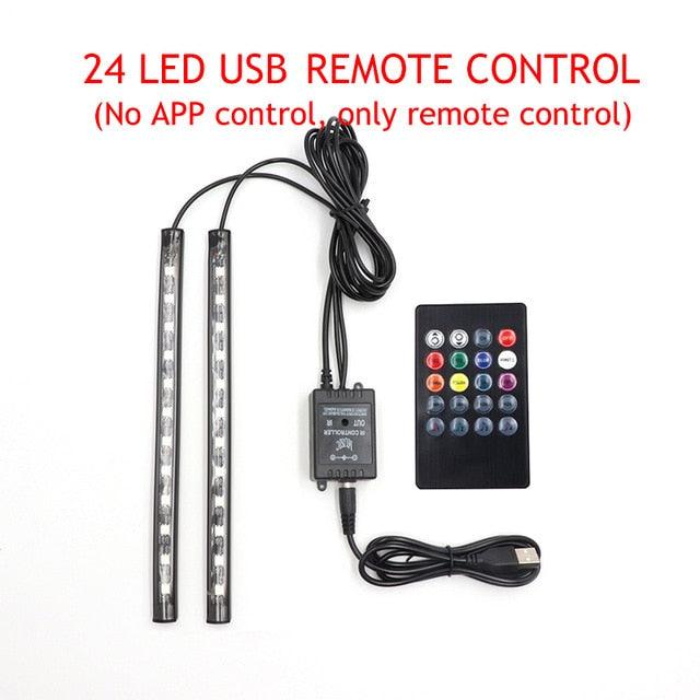 Trending Great LED Car Foot Light - Ambient Lamp With USB Wireless Remote Music Control - Automotive Interior Decorative Lights (D89)(7WH1)