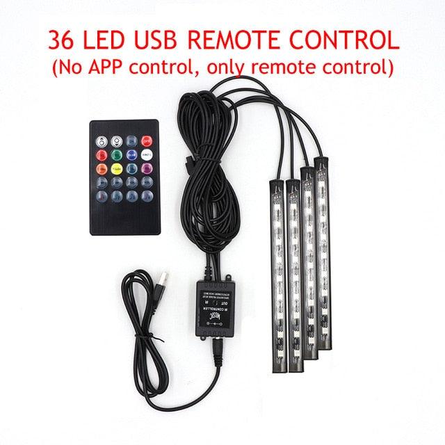 Trending Great LED Car Foot Light - Ambient Lamp With USB Wireless Remote Music Control - Automotive Interior Decorative Lights (D89)(7WH1)