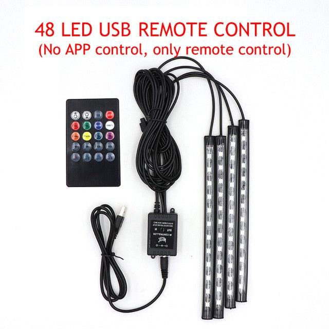 Trending Great LED Car Foot Light - Ambient Lamp With USB Wireless Remote Music Control - Automotive Interior Decorative Lights (D89)(7WH1)