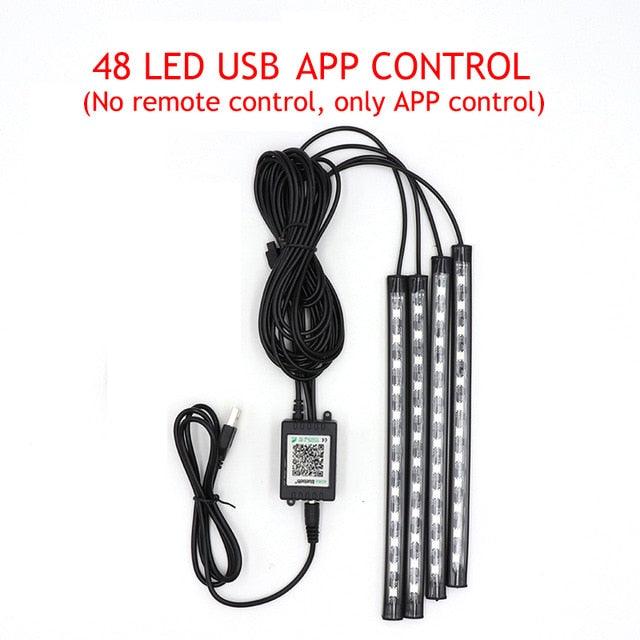 Trending Great LED Car Foot Light - Ambient Lamp With USB Wireless Remote Music Control - Automotive Interior Decorative Lights (D89)(7WH1)