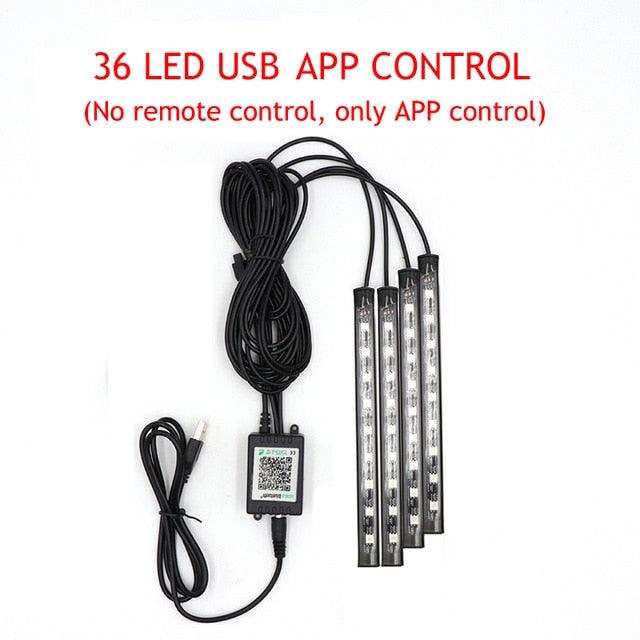 Trending Great LED Car Foot Light - Ambient Lamp With USB Wireless Remote Music Control - Automotive Interior Decorative Lights (D89)(7WH1)