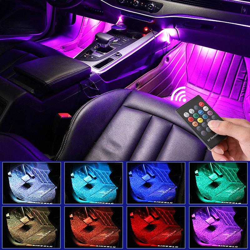 Trending Great LED Car Foot Light - Ambient Lamp With USB Wireless Remote Music Control - Automotive Interior Decorative Lights (D89)(7WH1)