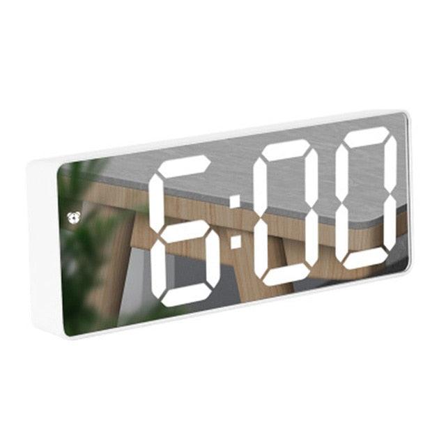 LED Mirror Alarm Clock Digital Voice Control Snooze Time Temperature Display Night Mode (D57)(HA4)(1U57)