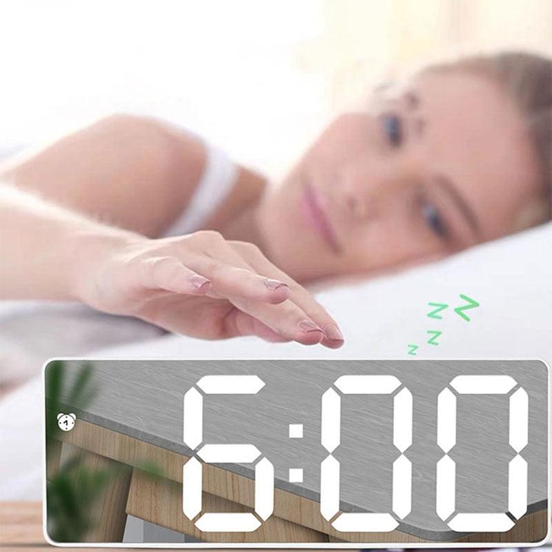LED Mirror Alarm Clock Digital Voice Control Snooze Time Temperature Display Night Mode (D57)(HA4)(1U57)