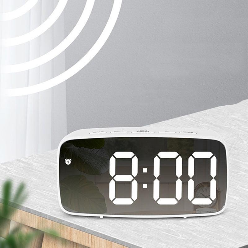 LED Mirror Alarm Clock Digital Voice Control Snooze Time Temperature Display Night Mode (D57)(HA4)(1U57)