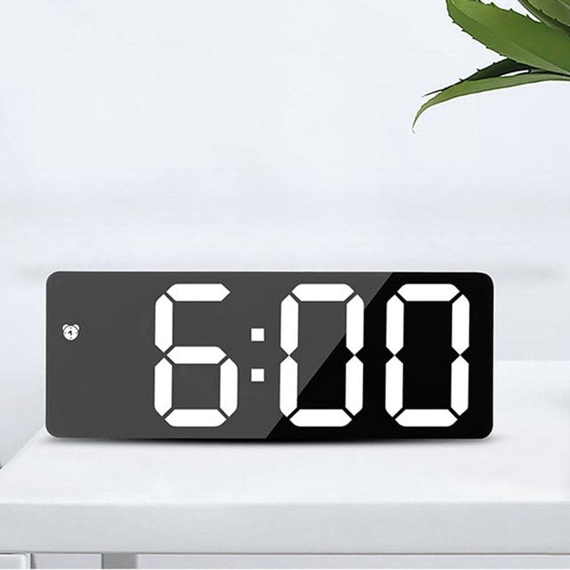 LED Mirror Alarm Clock Digital Voice Control Snooze Time Temperature Display Night Mode (D57)(HA4)(1U57)