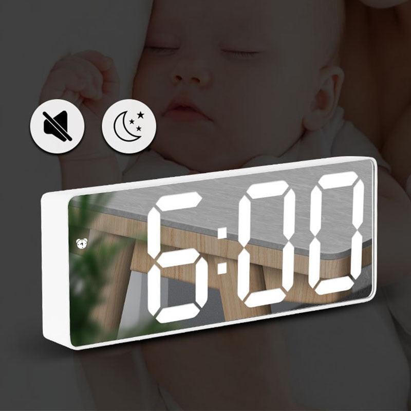 LED Mirror Alarm Clock Digital Voice Control Snooze Time Temperature Display Night Mode (D57)(HA4)(1U57)