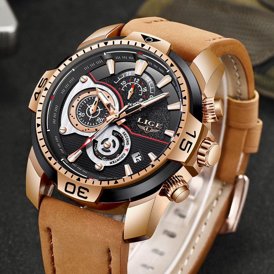 Great Men's Watches - Luxury Casual Leather Quartz Clock Male Sport Waterproof Watch - Gift (D84)(2MA1)