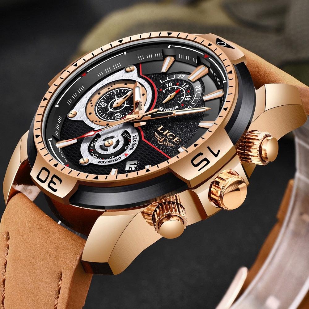Great Men's Watches - Luxury Casual Leather Quartz Clock Male Sport Waterproof Watch - Gift (D84)(2MA1)
