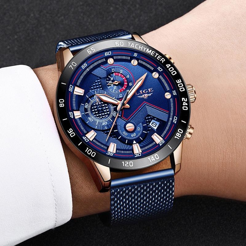 Men's Watches - Luxury Quartz Gold Watch - Men Casual Mesh Belt Military Waterproof Sport Wrist Watch (D84)(MA9)
