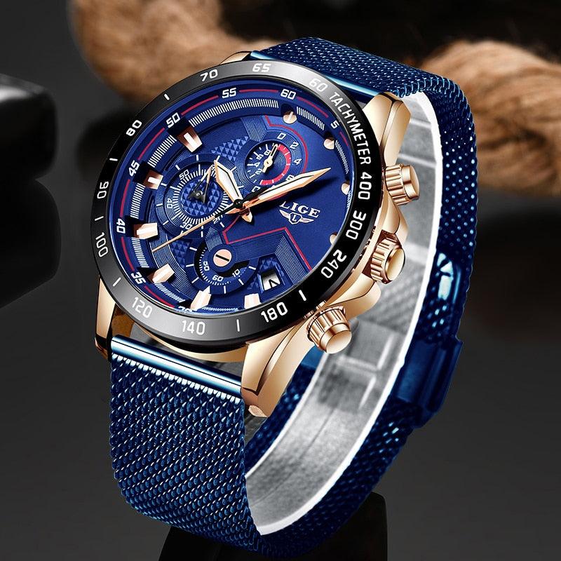 Men's Watches - Luxury Quartz Gold Watch - Men Casual Mesh Belt Military Waterproof Sport Wrist Watch (D84)(MA9)