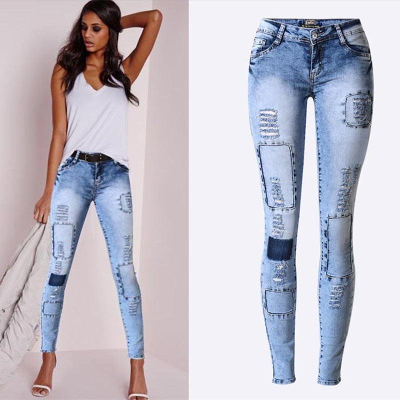 Great Ripped Jeans - Women Holes Skinny Jeans - Elastic Jeans (TB6)(BCD3)