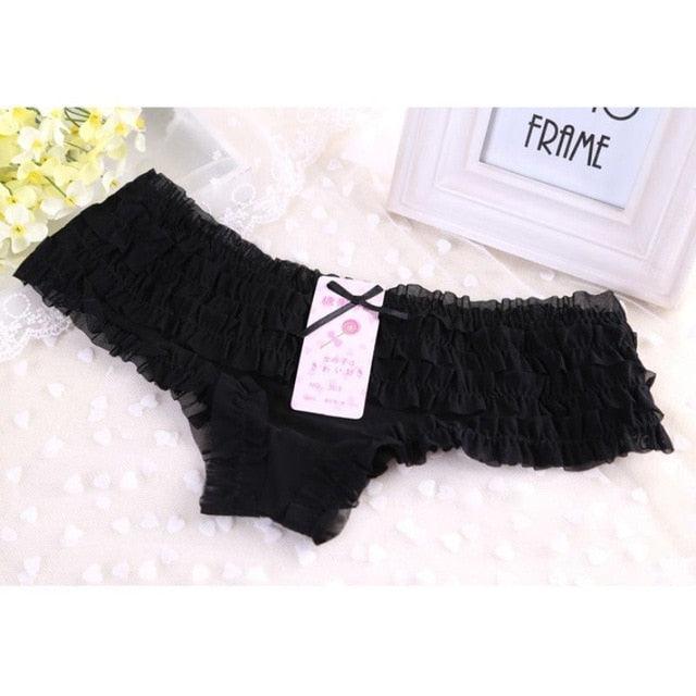Cute Ladies Sexy Ruffles Butt Underwear - Sheer Bowknot - Rainbow Briefs Panties (1U28)