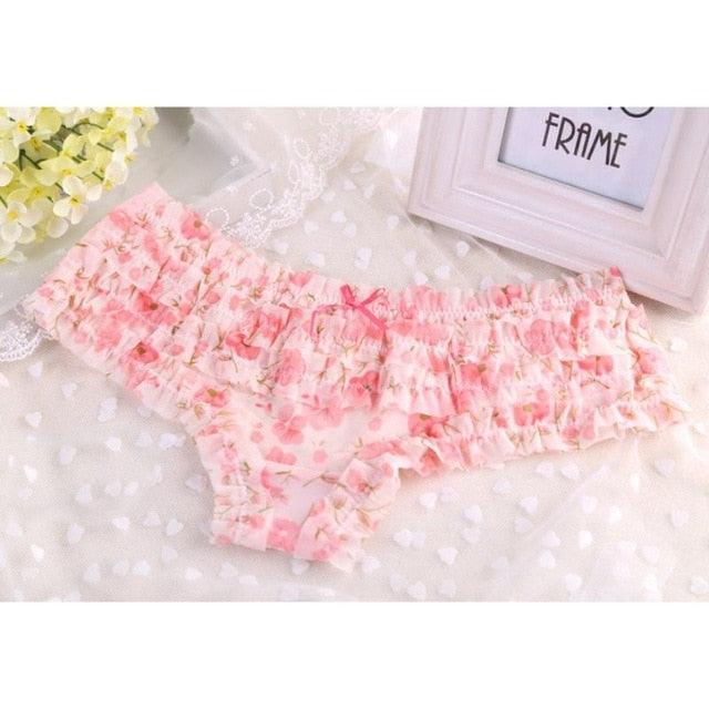 Cute Ladies Sexy Ruffles Butt Underwear - Sheer Bowknot - Rainbow Briefs Panties (1U28)