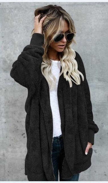 Winter Warm Bat Sleeve Female Cardigan Hooded Loose Sweater - Casual Long Women's Sweater - Thick Solid - Plus Size (D23)(D20)(TB8C)(TP4)