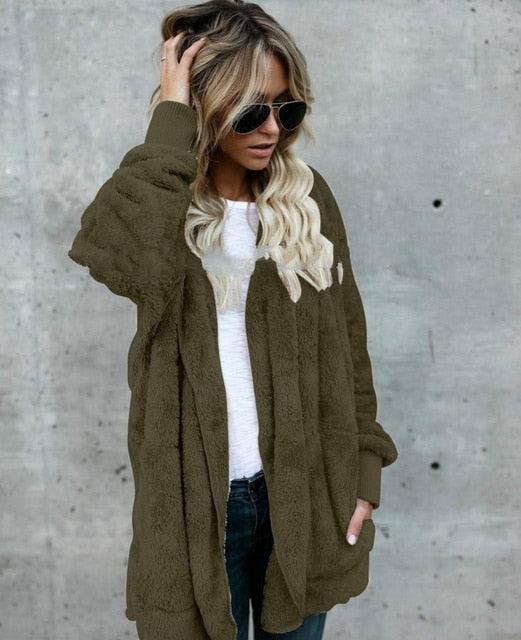 Winter Warm Bat Sleeve Female Cardigan Hooded Loose Sweater - Casual Long Women's Sweater - Thick Solid - Plus Size (D23)(D20)(TB8C)(TP4)
