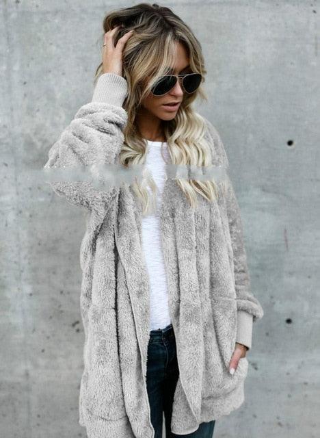 Winter Warm Bat Sleeve Female Cardigan Hooded Loose Sweater - Casual Long Women's Sweater - Thick Solid - Plus Size (D23)(D20)(TB8C)(TP4)