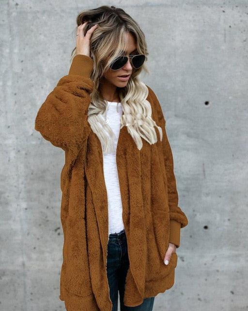 Winter Warm Bat Sleeve Female Cardigan Hooded Loose Sweater - Casual Long Women's Sweater - Thick Solid - Plus Size (D23)(D20)(TB8C)(TP4)